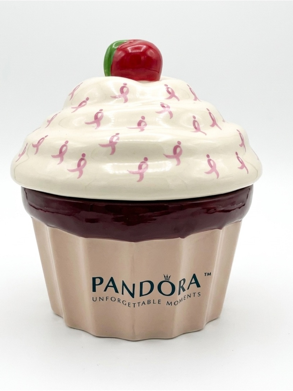Pandora Pink Ribbon Ceramic Cupcake Jewel Storage Jar